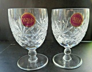 2 Webb Wine Glasses In Cut Crystal With Labels Continental Webb