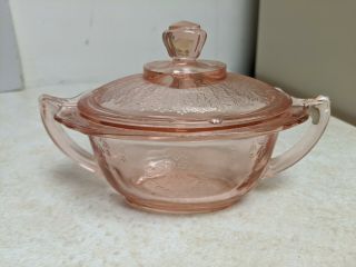 Vintage Pink Depression Glass Small Container With A Lid Butter Dish?