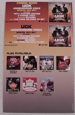 Ugk Underground Kingz Promo Backer Card - Very Rare Limited Bun B Pimp C Texas