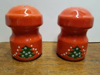 Waechtersbach Christmas Tree Dishes 3 1/4” Salt & Pepper Shakers Red Glaze