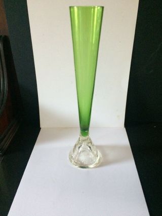 Vintage Whitefria Glass Stem Vase Green Glass Clear Glass Controlled Bubble Base