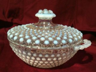 Vintage Fenton 6 " Moonstone Opalescent Hobnail Covered Candy Dish