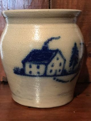 Vintage Primitive 1992 Beaumont Pottery Stoneware Salt Glaze Saltbox House Crock 2