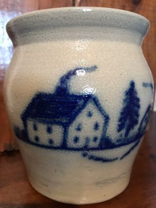 Vintage Primitive 1992 Beaumont Pottery Stoneware Salt Glaze Saltbox House Crock 3