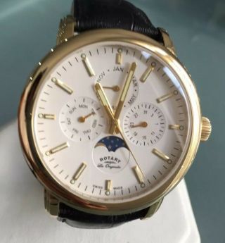 Men ' s Rotary Les Originales Greenwich Swiss Moonphase Triple Gs90136/02 2