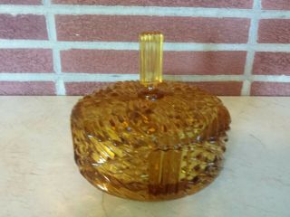 Vintage Amber Indiana Cut Glass W/high Finial Lid.  3 Section Candy Dish.