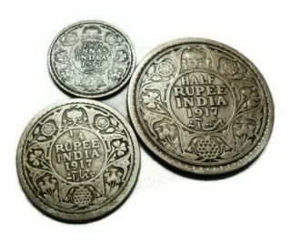 British India - George V - 2 Annas,  1/4 Rupee,  1/2 Rupee - 1917 - 3 Coins Set
