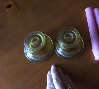 Depression Glass - Madrid Pattern Amber/yellow Candlestick Holders (set 2)