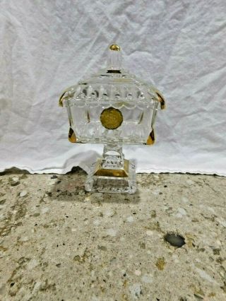 Jeannette Glass Wedding Jar With Lid Clear Glass W/gold Trim W/original Sticker