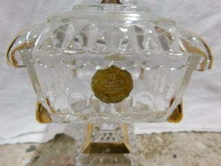 Jeannette Glass Wedding jar with lid clear glass w/gold trim w/original sticker 2