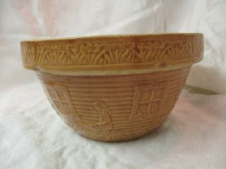 Vintage Usa Pottery Yellow Ware Mixing Bowl Girl Watering Flowers 166