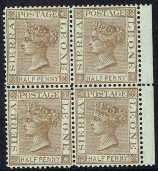 Sierra Leone 1876 Qv 1/2d Mnh Block Wmk Crown Cc