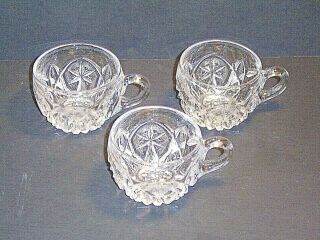 Set Of 3 Antique Mckee Yutec Pres Cut Crystal Punch Cups