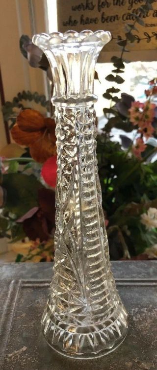 Vintage Anchor Hocking Clear Glass Stars & Bars Bud Vase 9” Tall Farmhouse