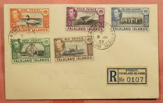 1938 Falkland Islands Fdc? Kgvi Pictorials Port Stanley Registered