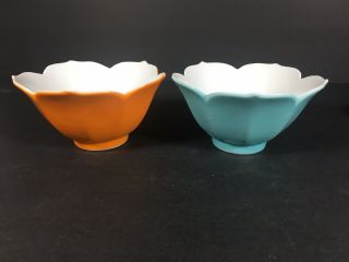 Set Of 2 Vintage Tulip Edge Candy Nut Bowls Dishes Made In Japan Orange Blue