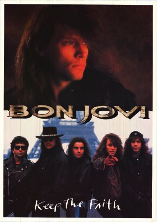 Music Poster Bon Jovi Keep The Faith 1992 24x34 Richie Sambora,  Jon Nos
