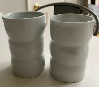 Sam Chung Hand Crafted Pottery,  4 Inch White Cups Bud Vases - Set Of 2