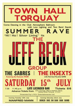 Ex Yardbirds Jeff Beck Group Concert Poster Torquay 