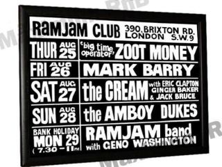 Cream Eric Clapton Concert Poster Ram Jam Club Brixton London 1966