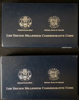 2000 Leif Ericson Us & Icelaandic 2 Coin Proof Set - With (2) Additional Kronurs