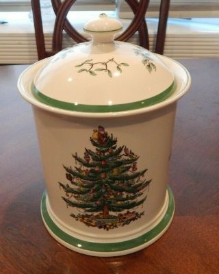 Spode Christmas Tree Cookie Jar W/lid 9 " Made In England Stamp S3324