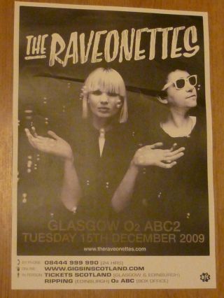 The Raveonettes Live Music Memorabilia Glasgow Dec.  2009 Tour Concert Gig Poster
