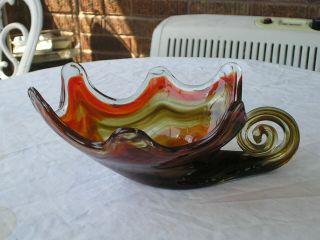 Vintage Murano Brown Amber Swan Dish Figure Blown Art Glass Bowl