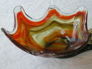 Vintage Murano Brown Amber Swan Dish Figure Blown Art Glass Bowl 2