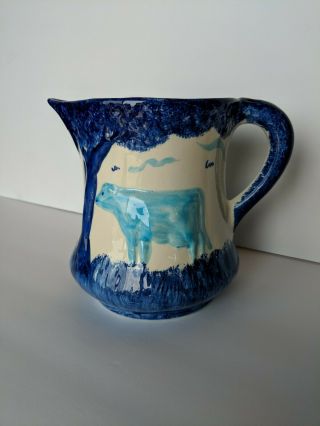 Cash Family Pottery Cow Pitcher Clinchfield Artware Handpainted Blue And White