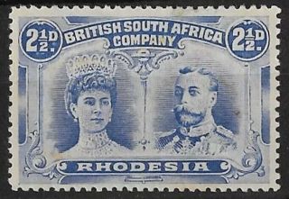 Rhodesia Bsac 1910 Double Heads 2½d Ultramarine Sg131 Hinged