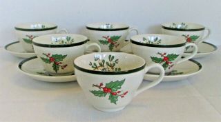 Cuthbertson Christmas Tree (wide Green Band) 6 Tea Cups & 5 Saucers 11