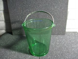 Vintage Green Depression Glass Ice Bucket With Metal Handle Cocktail Barware