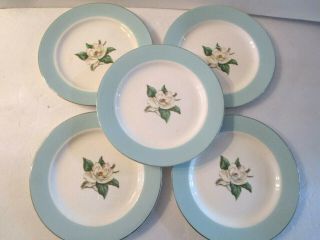 5 Homer Laughlin Lifetime China Turquoise Magnolia Luncheon Plates