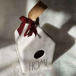 Nwt Rae Dunn Home Square Birdhouse White With Red Ribbon Htf Rare Holiday