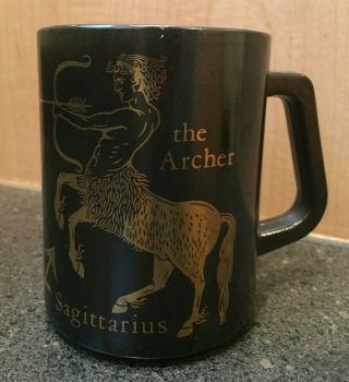 Vintage Federal Glass Zodiac Horoscope Mug Cup Sagittarius Archer Black & Gold