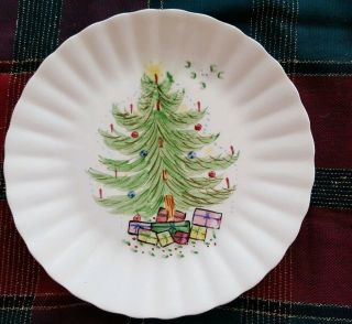 Vtg Southern Potteries Hand Painted Blue Ridge Christmas Tree Plate 10 1/4 "