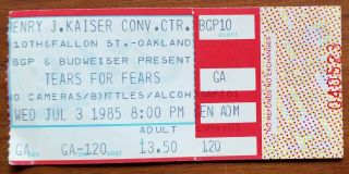 Tears For Fears Jul 3 1985 Kaiser Oakland Ticket Stub