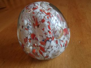 Vintage Glass Decorative Paperweight,  Peppered W/specks Orange & White& Bubbles