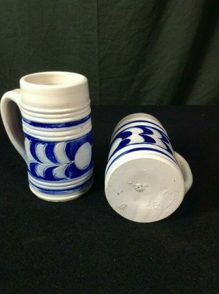 2 Pair Williamsburg Pottery Large Beige Cobalt Blue Glazed Stoneware Tankard Mug 3