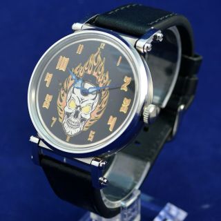 Vintage Wrist Watch Skull In The Fire Style With Dial
