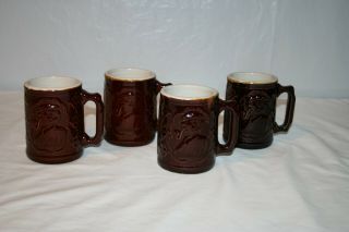 4 Burley & Winter Brown Stoneware Mugs Steins With Windmill & Man With Pipe