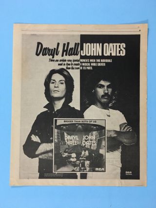 Hall And Oates 1976 Album " Bigger Than Both Of Us " 11x13.  5 " Promo Ad