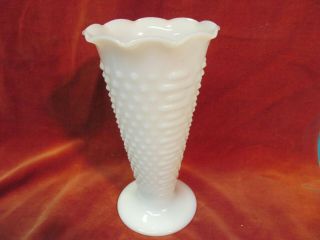 9 1/2 " White Milk Glass Hobnail & Bars Vase