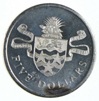SILVER - WORLD COIN - 1974 Cayman Islands 5 Dollars - World Silver Coin 686 2