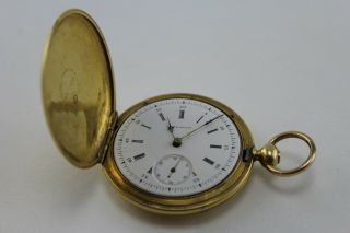 Antique Jacot 18k Solid Gold Key Wind Pocket Watch Fancy Engraved Hunter Case