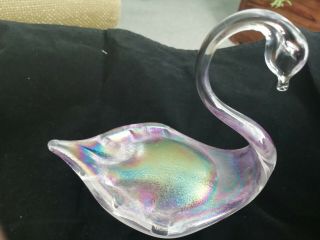 Pink Heron Glass Swan Iridescent Hand Made