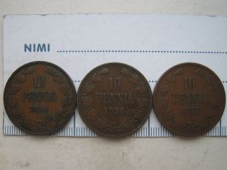 Russia/finland Copper 10 Penniä 1895,  1896,  1897