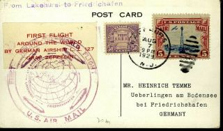 Graf Zeppelin Lz 127 Sieger 28a Lakehurst / Germany Card Reverse