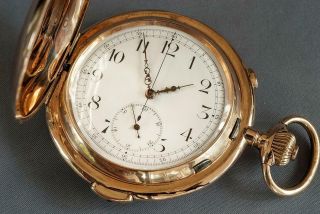 Audemars Freres 14k Gold ¼ Hour Repeater Chronograph Pocket Watch - C.  1890 